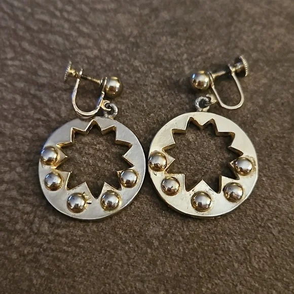 Antique 1920s Art Noveau Atomic Star Rainbow Rhinestone Screw-on Nebula Earrings - Picture 5 of 6